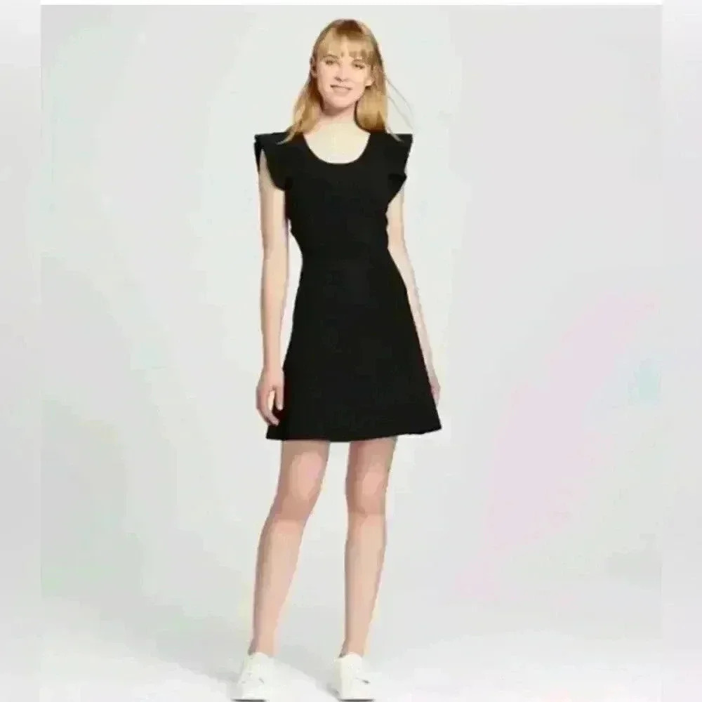 Victoria Beckham For Target Black Ruffle Sleeve Sweater Knit Mini Dress Size S